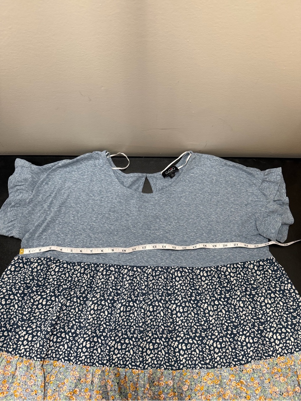 Women's Heathered Blue Tiered Ruffle Sleeve Floral-Print Top - Picture 7 of 8